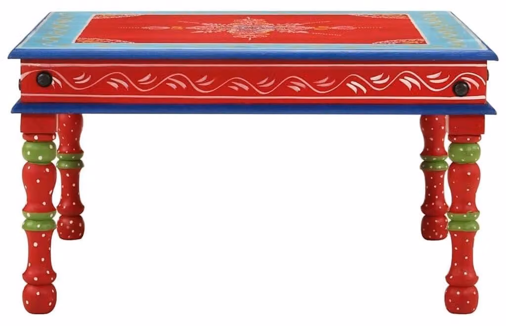 Tavolino da salotto in legno di mango, dipinto a mano, con piano robusto