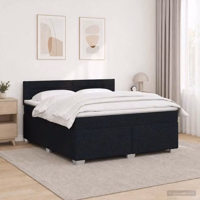 Letto con Box Spring e Materasso Ibrido vidaXL in Tessuto Nero con Illuminazione LED e Porte USB L/P/H: 140 x 200 x 88 cm