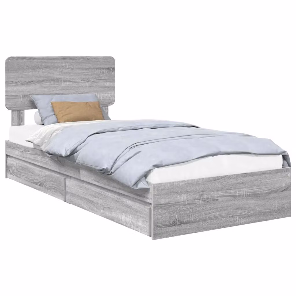 Letto con Contenitore e Cassetto vidaXL Grigio Sonoma L: 75 cm, P: 190 cm, H: 90 cm – 2