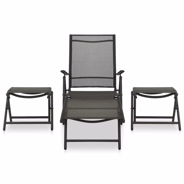 Set Divani da Giardino 3 pz in Textilene e Alluminio Nero