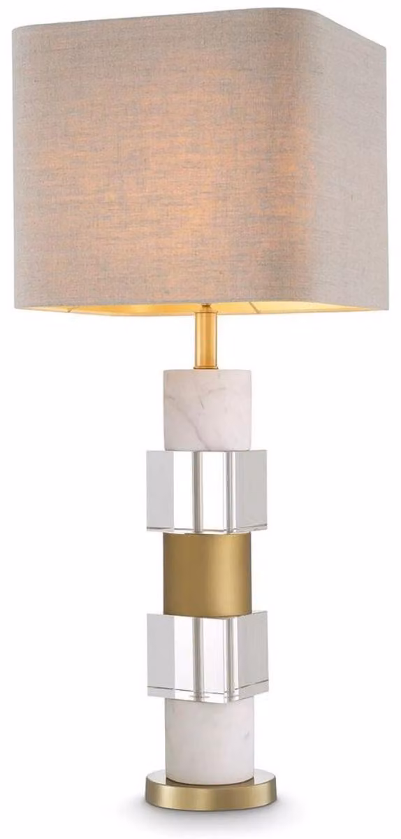 Casa Padrino lampada da tavolo colore ottone antico / bianco / beige 35 x 35 x h. 87 cm - lampada da tavolo con marmo e vetro di cristallo - qualità