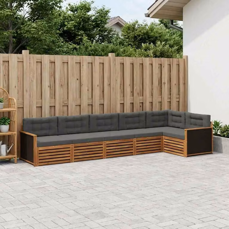 Set di divani da esterno vidaXL a forma di L composto da 6 pezzi in legno di acacia con cuscini beige e antracite