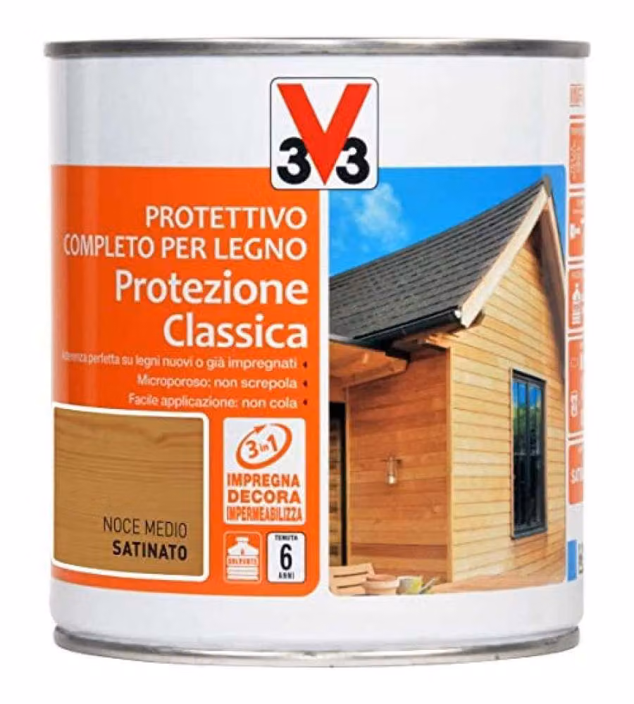 V33 Protettivo Completo Legno Noce Medio 750 ml - Alta Protezione UV