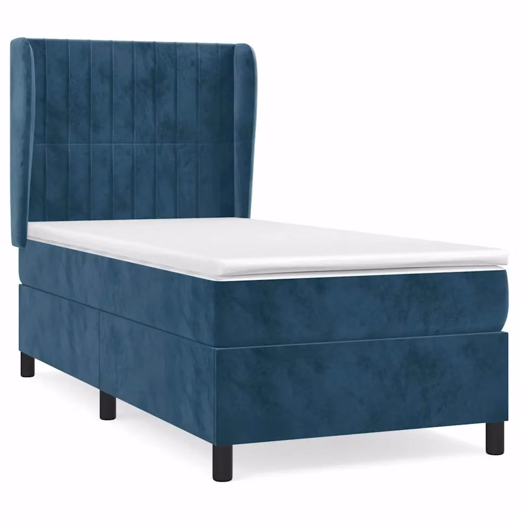 vidaXL Giroletto a Molle con Materasso Ibrido in Velluto Blu Scuro e Bianco, L/P/H: 193 x 93 x 128 cm – 2