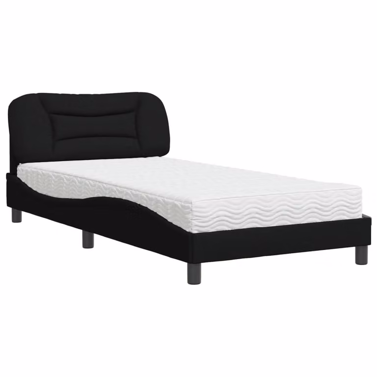 Letto con Materasso Hvar Nero 100x200 cm in Tessuto