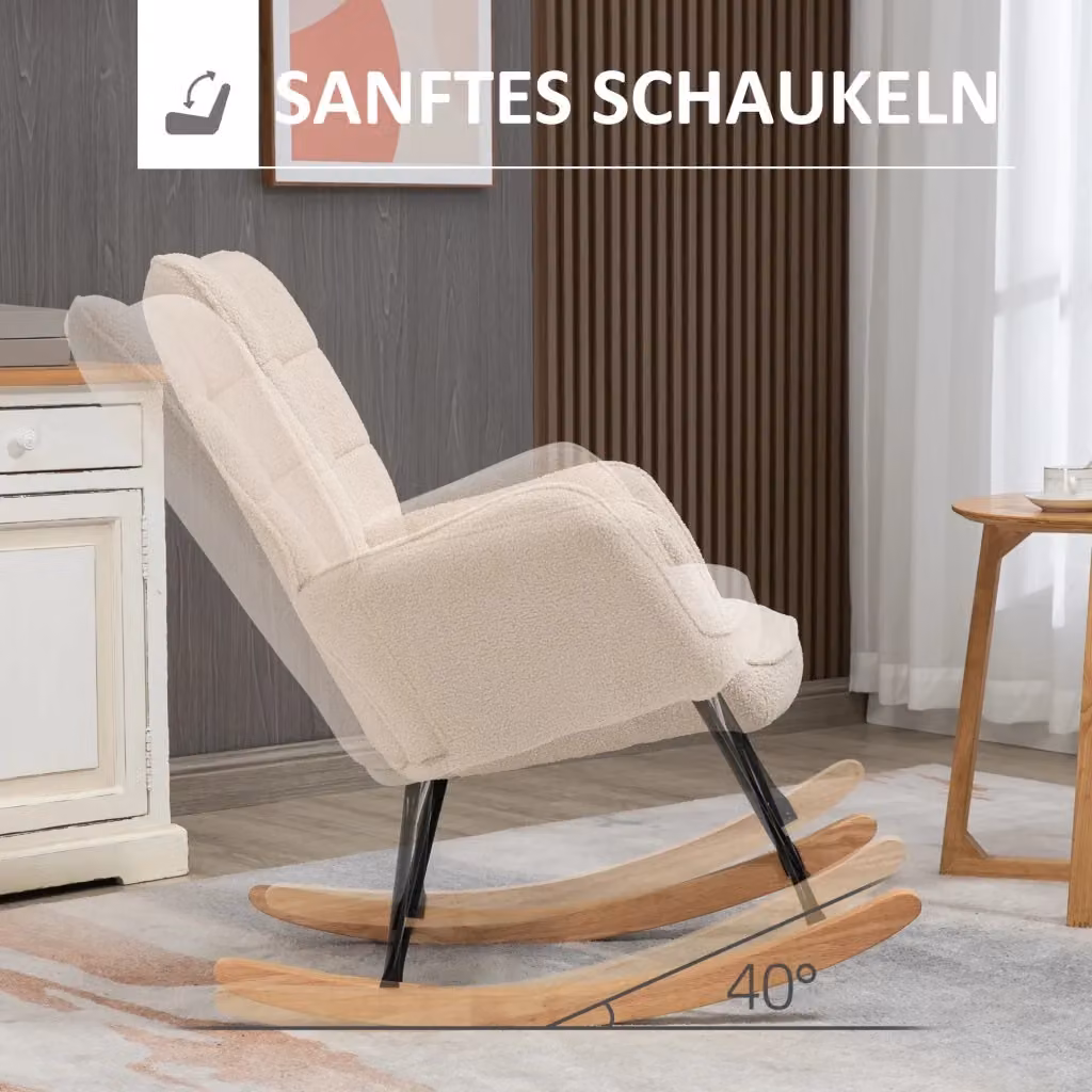 Poltrona a dondolo REDOM beige con braccioli e struttura in legno di faggio L: 98 cm, P: 71 cm, H: 101 cm – 2