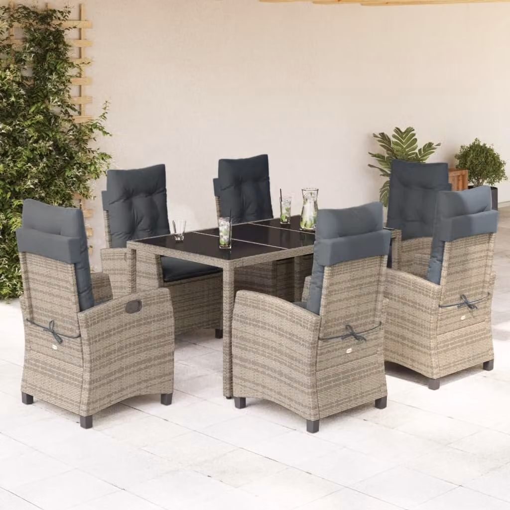 vidaXL Set da Pranzo da Giardino 7 pz in Polyrattan e Vetro Grigio