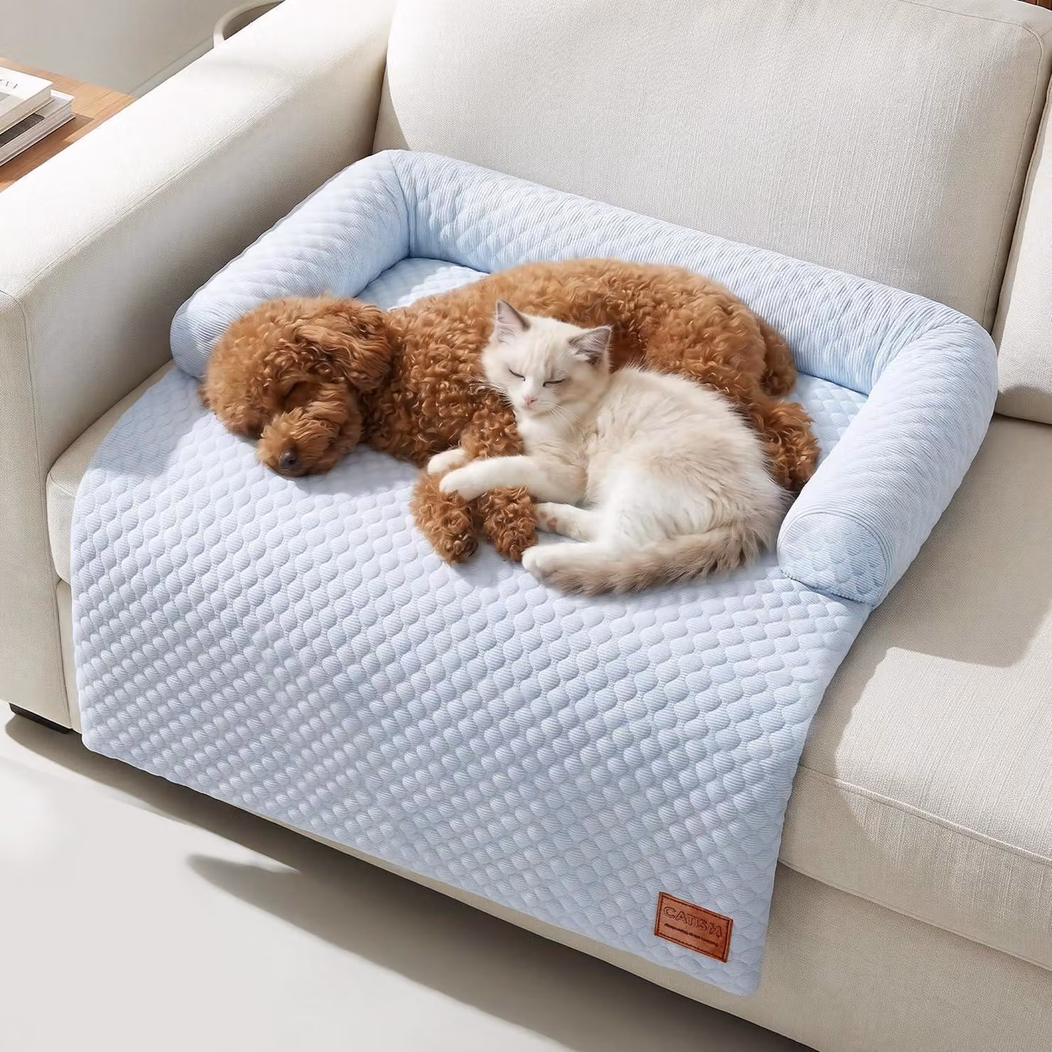 Tappetino refrigerante per cani e gatti, 70x80 cm, lavabile, colore blu, con cuscino integrato per la testa