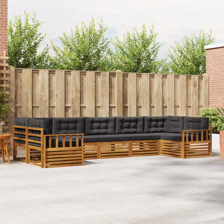 vidaXL Set di divani da esterno a L in legno di acacia, 7 pezzi, Beige e Antracite