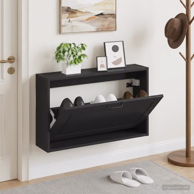 vidaXL Mobiletto per Scarpe da Muro UTRECHT Moderno Nero L: 71 cm, P: 17 cm, H: 43 cm