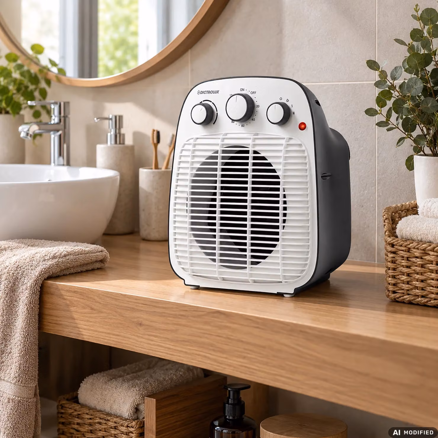 Termoventilatore Verticale Dictrolux HF2020 da 2000 Watt, Bianco e Grigio, con Termostato, Timer e Protezione Antivolto – 2