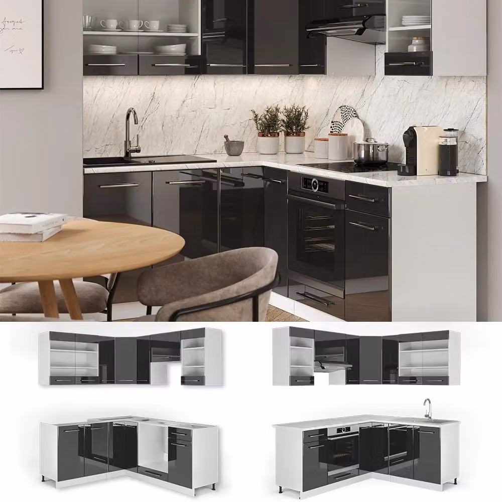 Cucina angolare moderna Vicco Fame-Line Antracite lucido e Bianco L/P: 190 x 160 cm – 2