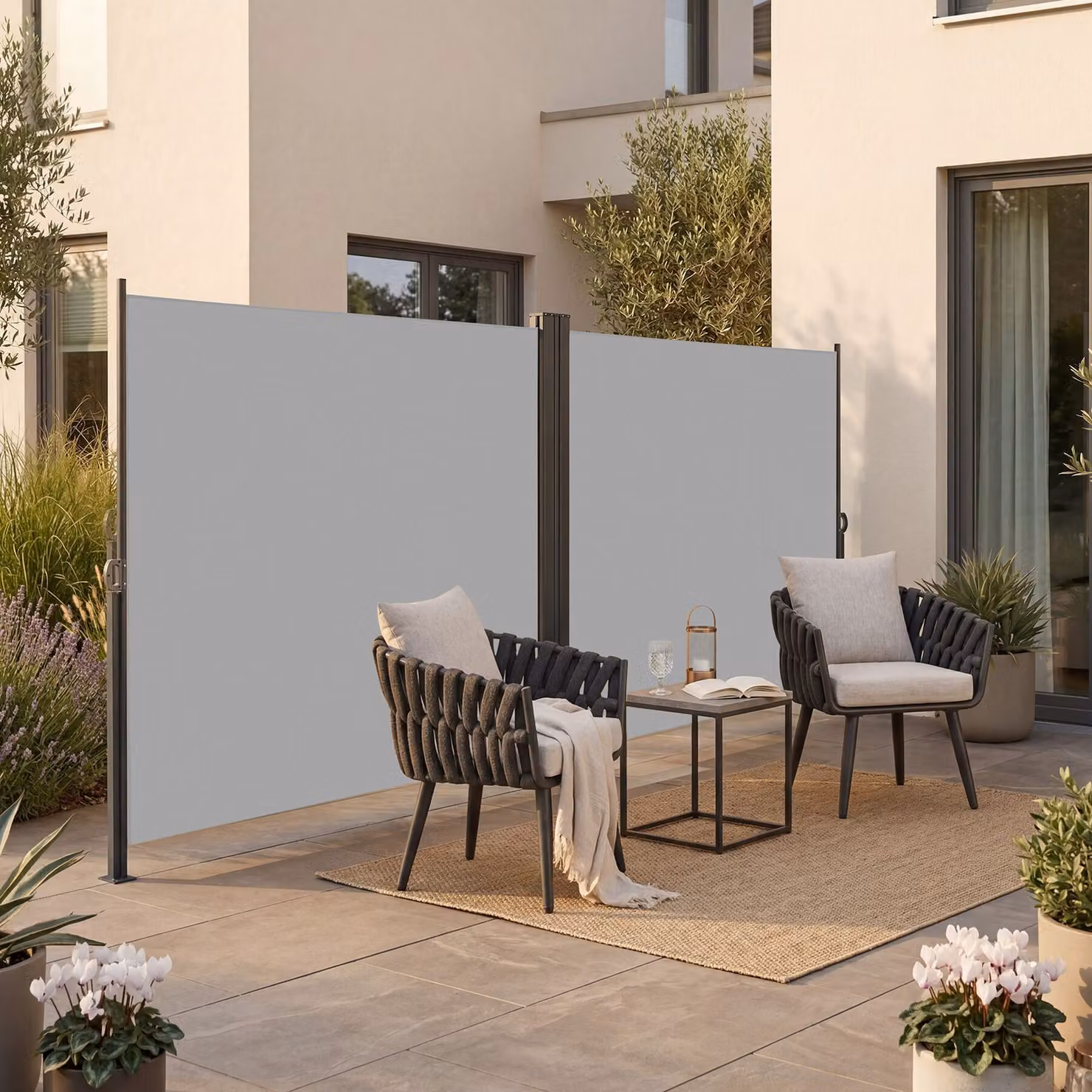 Tenda da sole laterale doppia estensibile tectake con meccanismo di avvolgimento in acciaio e poliestere, grigio, L: 600 cm, H: 180 cm – 2