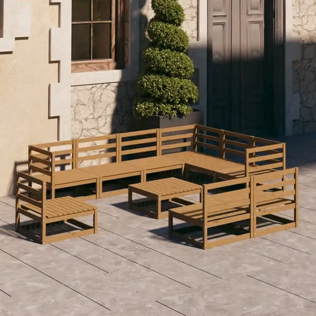 Set Salotto da Giardino 10pz Marrone Ambra Legno Massello Pino 3075792