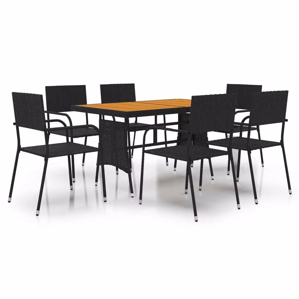 Set da Pranzo per Esterni 7 pz in Polyrattan Nero
