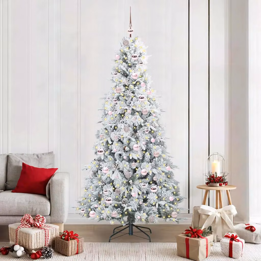 Albero di Natale Artificiale Moderno vidaXL Bianco con Luci LED Warm White e Rami Pieghevoli in PVC