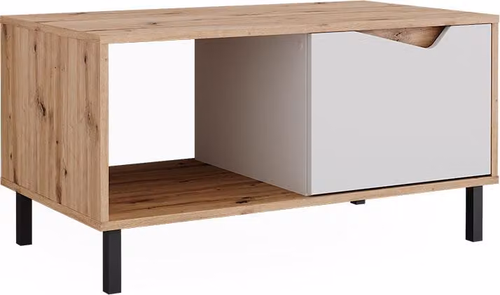Tavolino da salotto Vicco Marelle Bianco/Artisan 90 x 50 cm con 1 porta, Model 57857