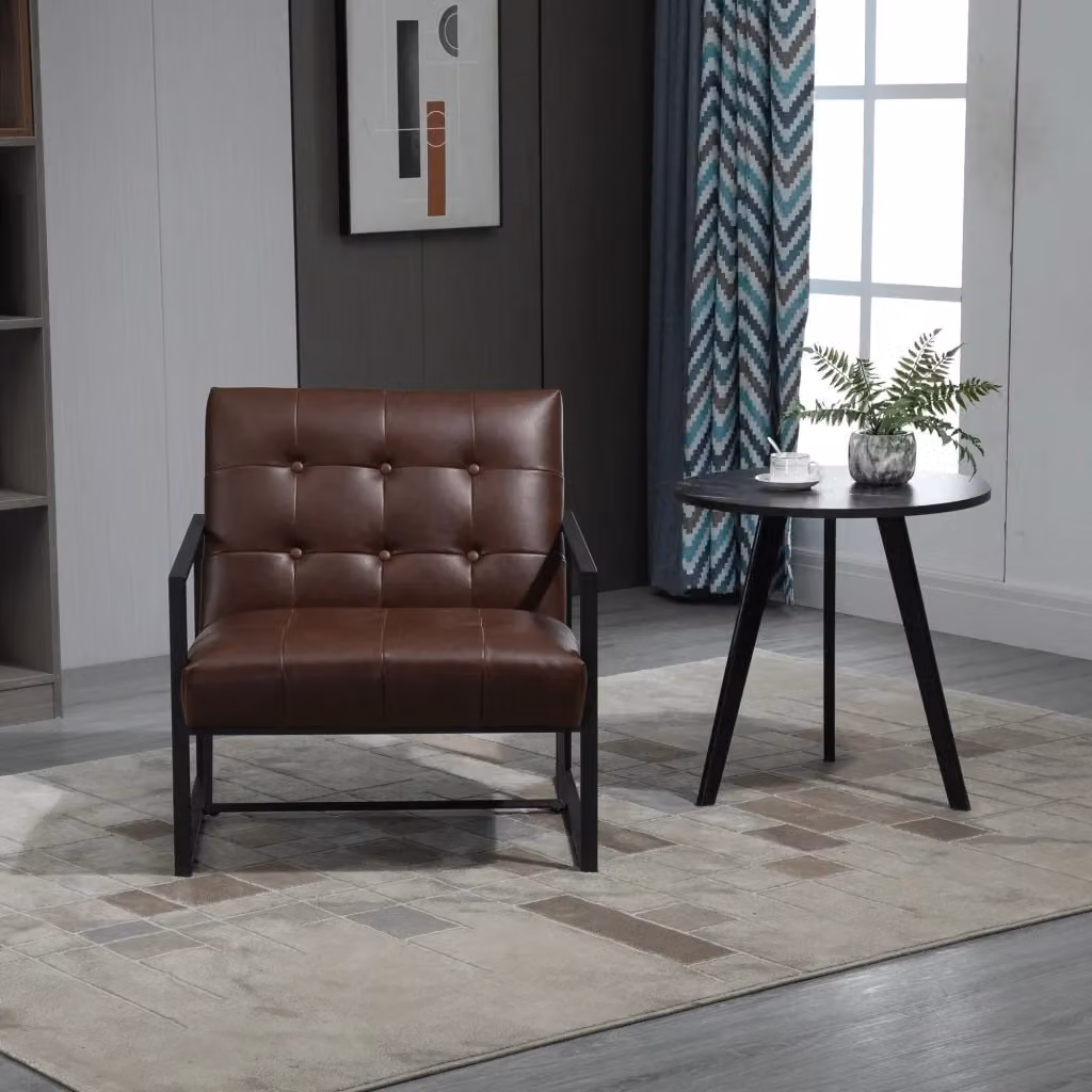 EasyComfort Poltrona Imbottita Stile Industriale in PU Marrone con Struttura in Metallo L/P/H: 75 x 81 x 78 cm – 2