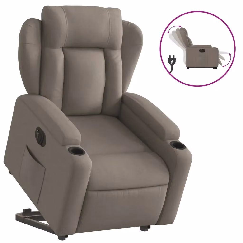 Poltrona Alzapersona Reclinabile Elettrica vidaXL in Tessuto Beige con Braccioli per Senior – 2