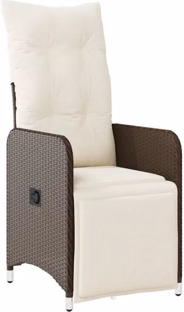 Sedia da giardino reclinabile con braccioli in rattan e metallo, colore marrone e bianco