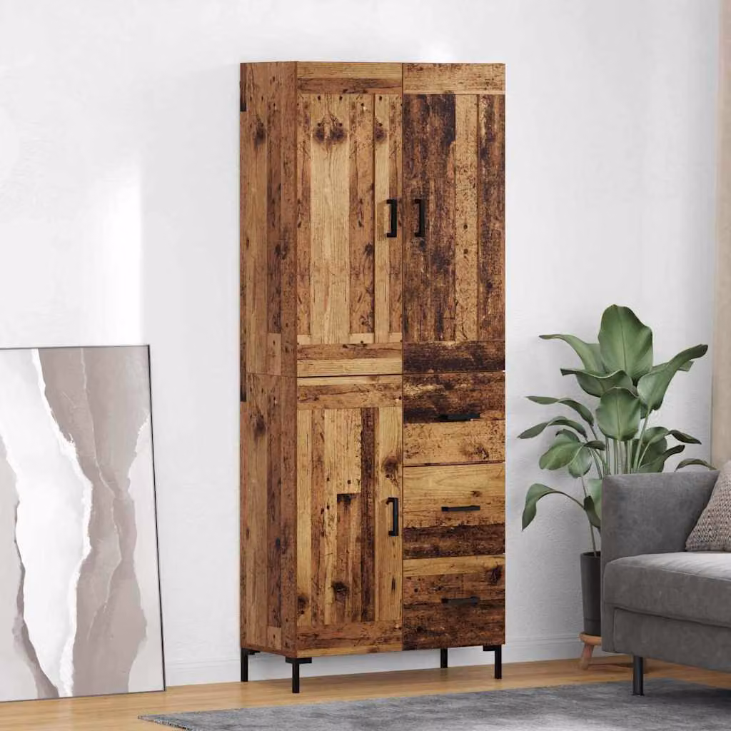 Set di 2 credenze vidaXL in legno e metallo marrone con ante a battente e cassetti, L/P/H: 69,5 x 34 x 180 cm