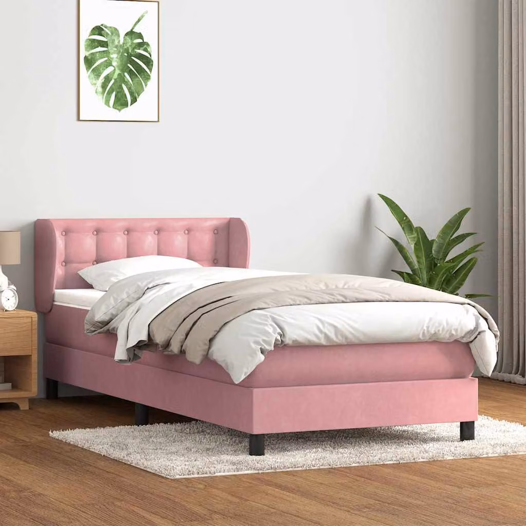 vidaXL Giroletto a Molle con Materasso Ibrido in Velluto Rosa e Bianco L/P/H: 223 x 80 x 88 cm