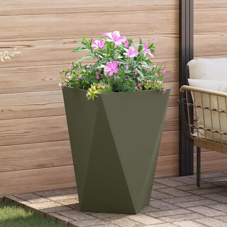 Fioriera verde oliva vidaXL in acciaio L: 50 cm, P: 50 cm, H: 75 cm