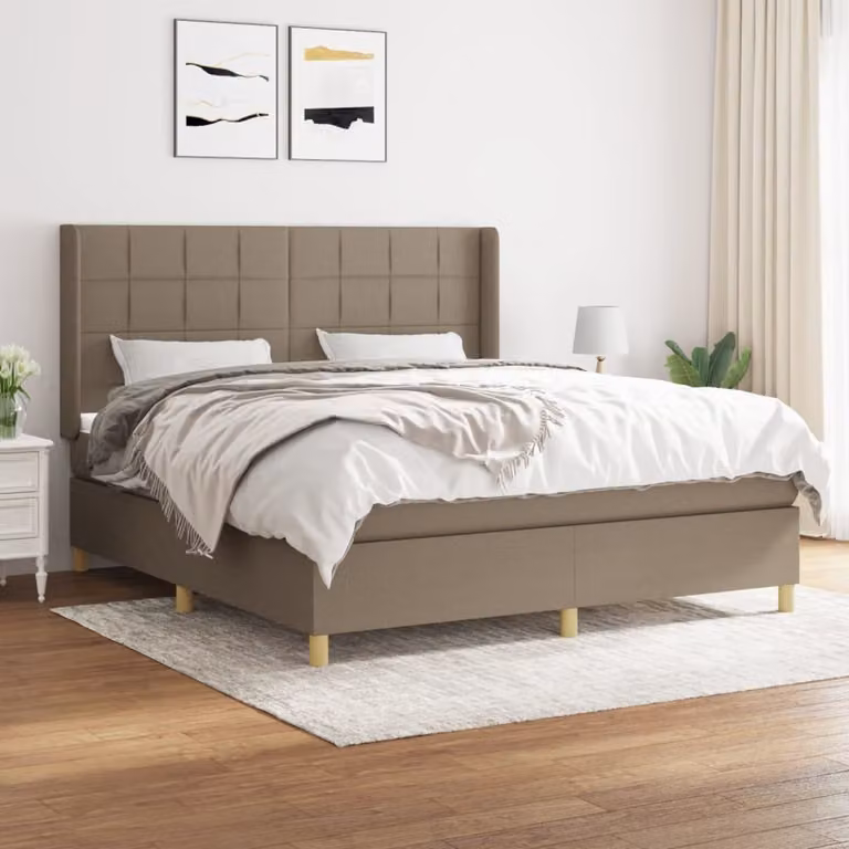 vidaXL Letto boxspring con materasso Taupe 160x200 cm in tessuto - Letto boxspring - Boxspringbetten - Bett - Schlafzimmermöbel