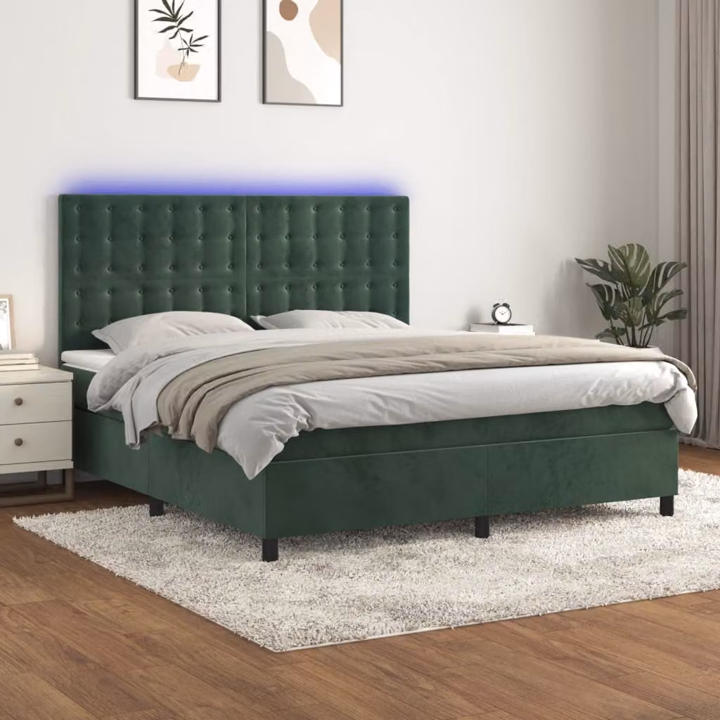 Maison Exclusive - Letto a Molle con Materasso e LED Verde Scuro 180x200cm Velluto