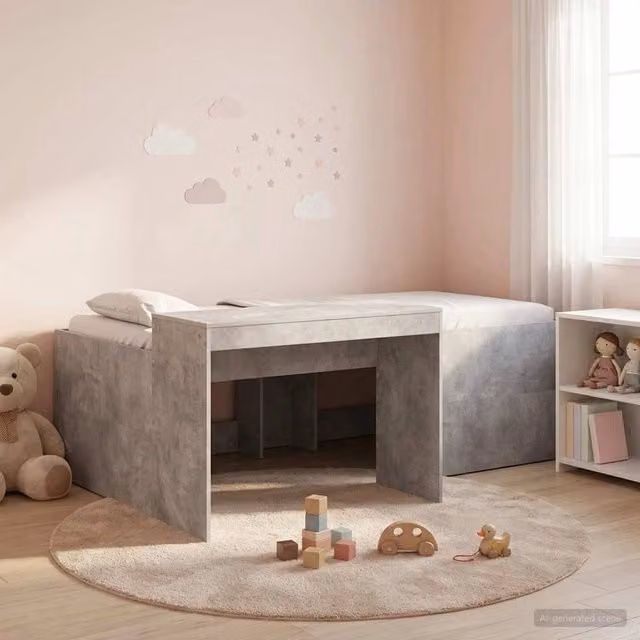 Letto alto per bambini con scrivania Grigio Cemento 90 x 200 cm 3422654