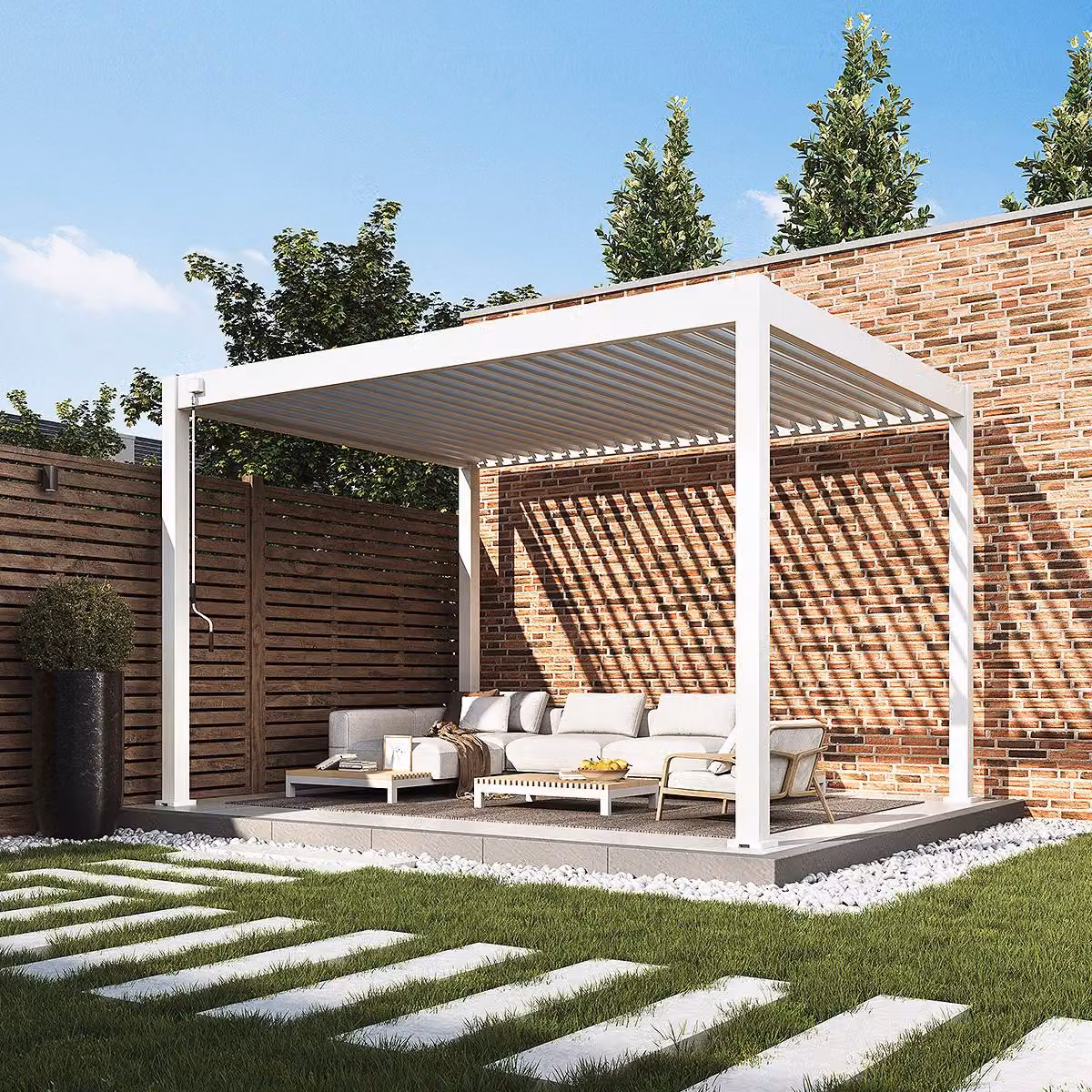 Pergola Weide Classic in alluminio 3x4 m con tetto a lamelle, indipendente, bianca