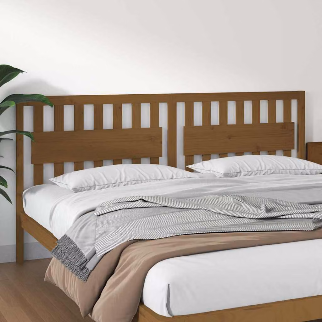Testiera per letto vidaXL in legno massello di pino color ambra, stile rustico, L: 205,5 cm, P: 4 cm, H: 100 cm