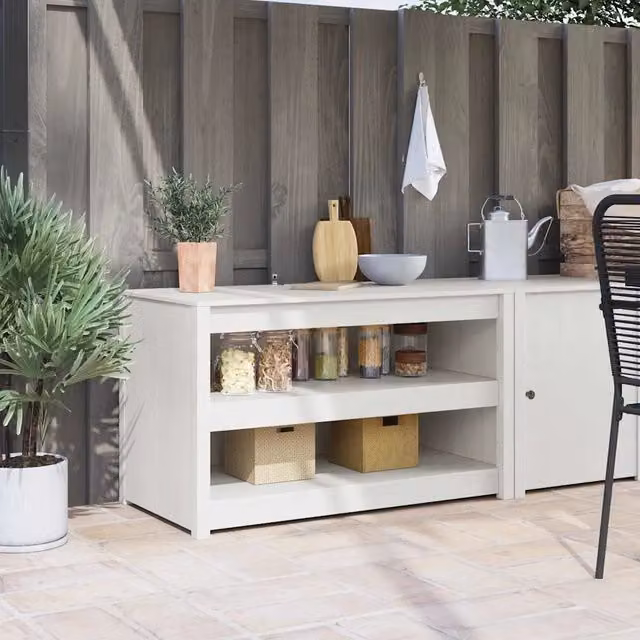 Base cucina moderna vidaXL in legno di pino bianco con ante a battente e ripiani interni L: 106 cm, P: 55 cm, H: 64 cm