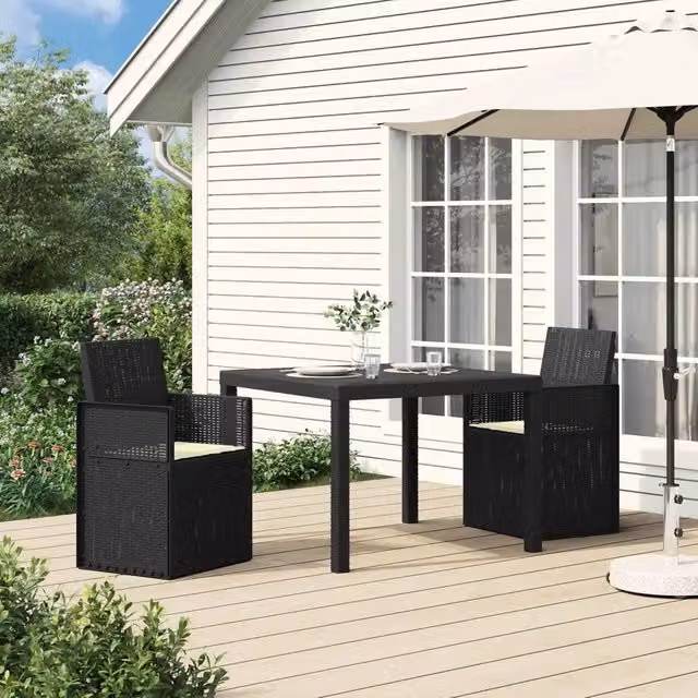 Set di 2 sedie da giardino moderne vidaXL in plastica resistente ai raggi UV, colore antracite e beige con cuscini inclusi