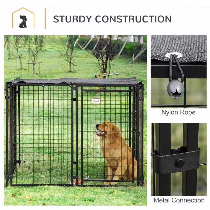 Recinto per cani pieghevole PawHut con copertura e porta bloccabile in metallo nero L/P/H: 141 x 141 x 113 cm – 2