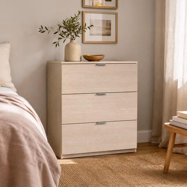Cassettiera Rea DMORA moderna a 3 cassetti per camera da letto, Rovere, L: 77 cm, P: 38 cm, H: 80 cm – 1