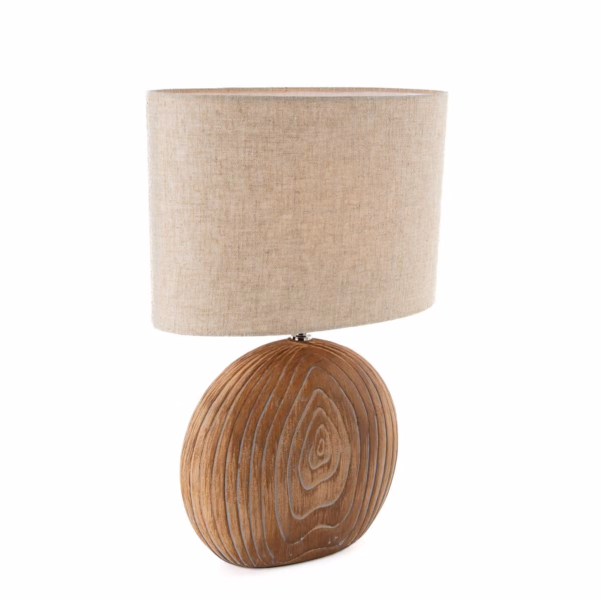 Lampada da tavolo con base in Vetroceramica effetto legno e paralume in tessuto di lino beige alta 53 cm
