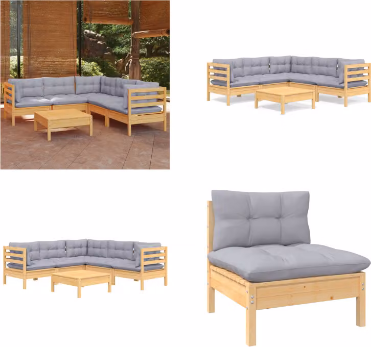 vidaXL set salotto da giardino 6 pezzi con cuscini grigi in pino massiccio - Set salotto da giardino - Set salotto da giardino - Set mobili da giardino - Set mobili da giardino