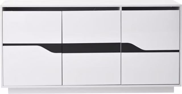 Sideboard 140x40x70 cm con 3 ante, ripiani regolabili e LED, finitura laccata bianco e nero
