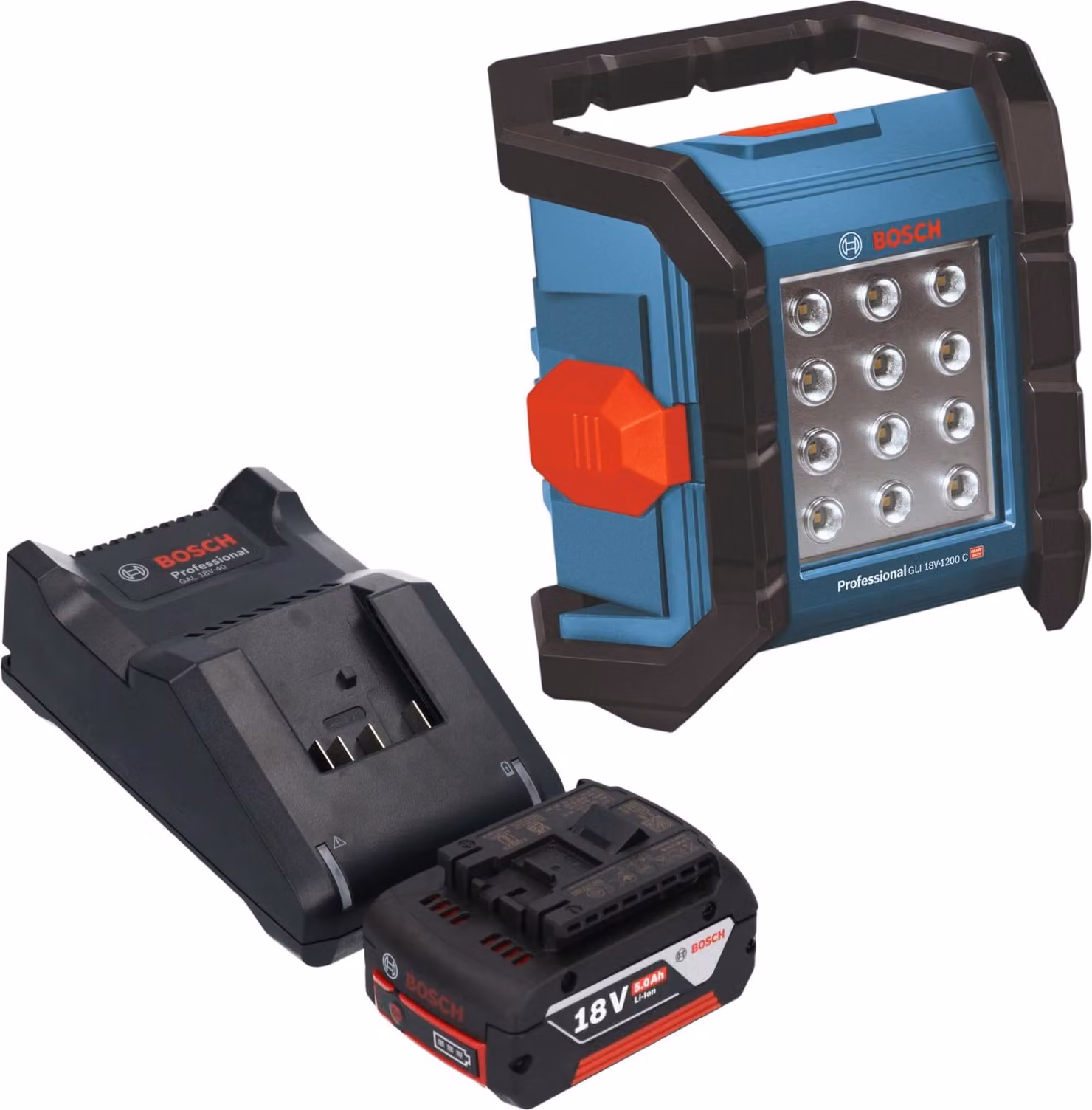 Faro da cantiere a batteria Bosch GLI 18V-1200 C Professional 18 V 1200 lm + 1x batteria 5,0 Ah + caricabatteria