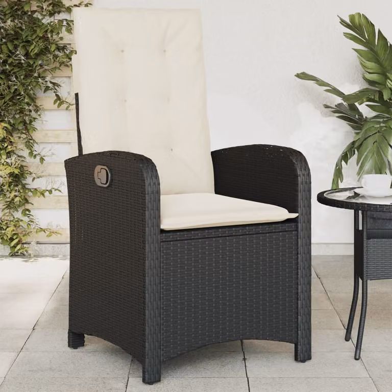 Sedia reclinabile da giardino vidaXL con cuscini in polyrattan e metallo, colore nero e bianco