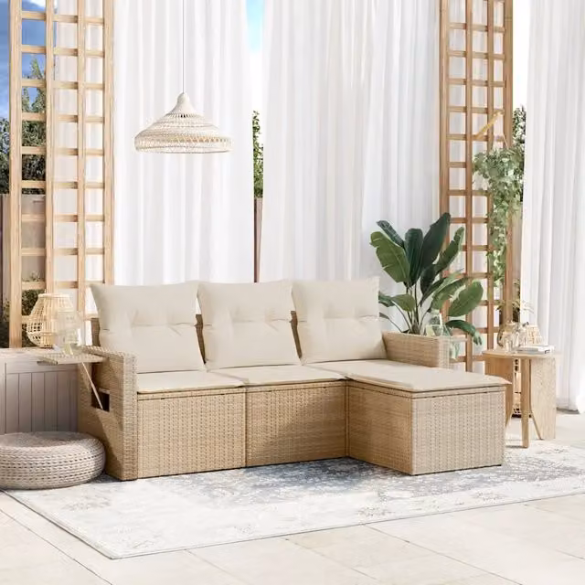 Set Divano da Giardino 4 pz con Cuscini Beige in Polyrattan 3252405