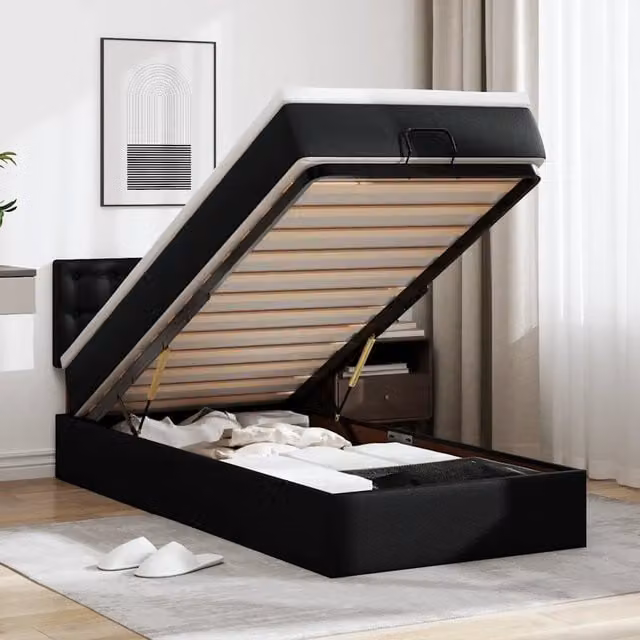 Letto Pouf con Materasso vidaXL in Similpelle Nero e Bianco L: 90 cm, P: 200 cm, H: 40 cm