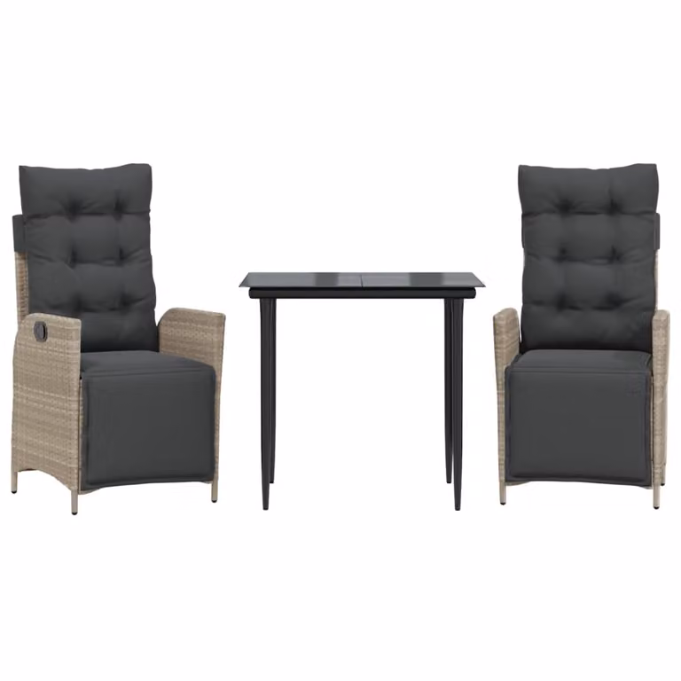 Set Pranzo da Giardino 3pz con Cuscini Grigio Chiaro Polyrattan