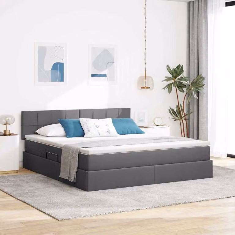 Letto con contenitore vidaXL con illuminazione LED e porta USB, Grigio scuro, L/P/H: 180 x 200 x 88 cm
