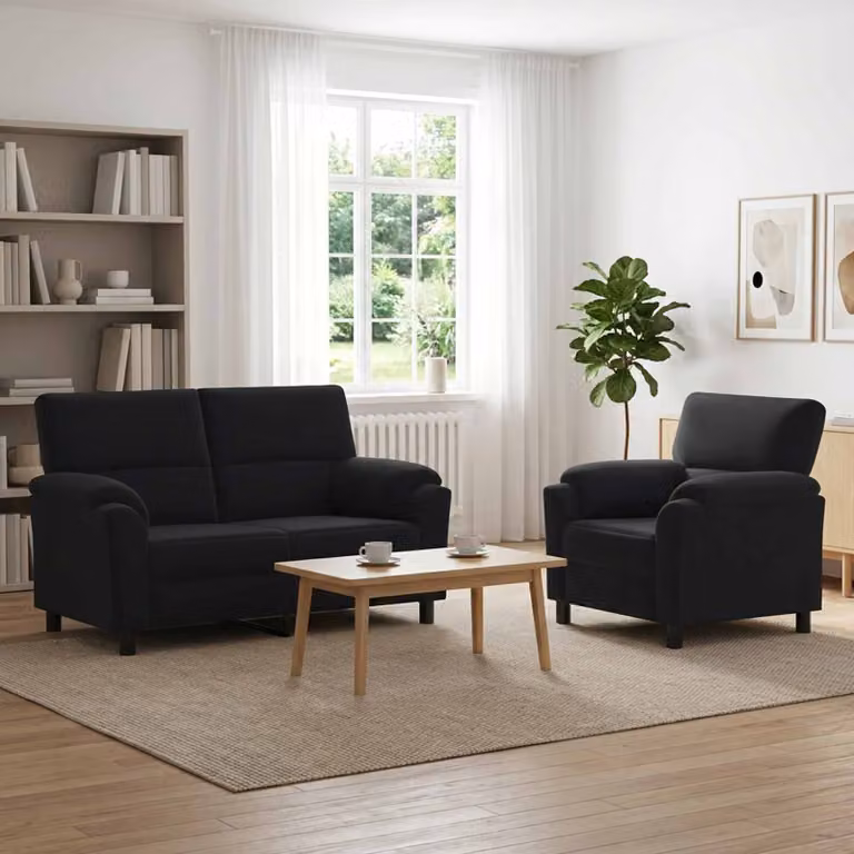 Set di 2 divani moderni vidaXL in velluto nero con struttura in metallo per soggiorno