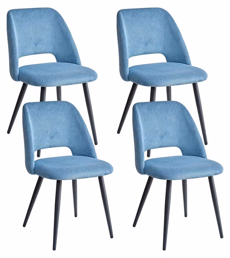 Set di sedie da pranzo - Sedie per la sala da pranzo - Set da 4 pezzi - Colore blu - Struttura in metallo - Stile moderno e minimalista - Da montare autonomamente