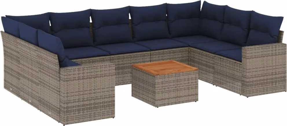 Set Divani da Giardino 10 pz con Cuscini Grigio in Polyrattan