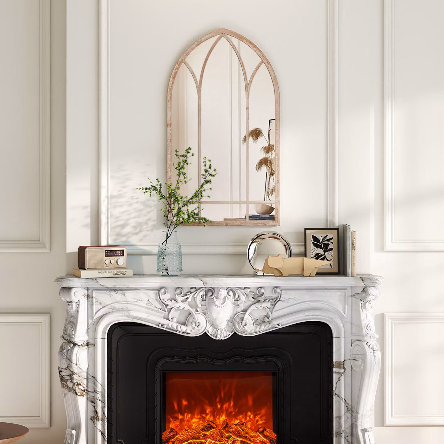 Specchio decorativo ad arco in stile rustico Costway con cornice in metallo e vetro antideflagrante, da appendere a parete, disponibile in grigio o oro