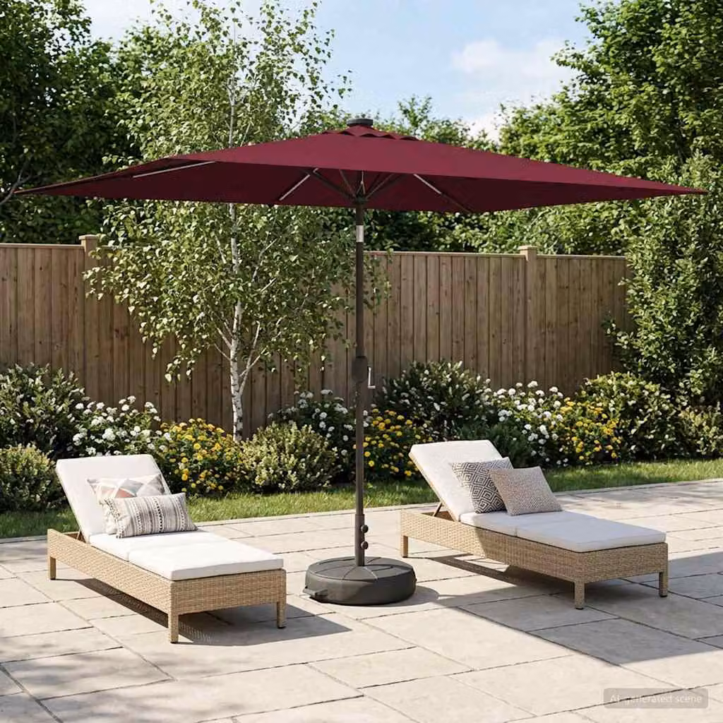 Parasol da giardino vidaXL rosso con luci LED e base in poliestere L: 300 cm, P: 200 cm